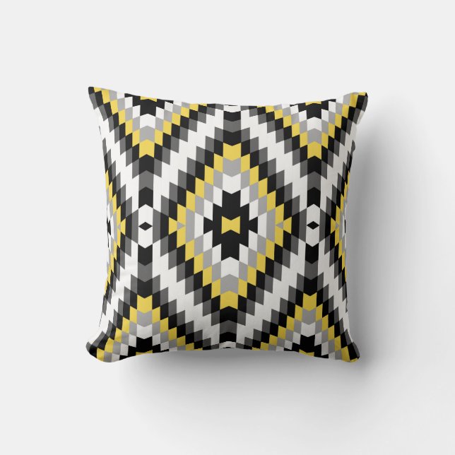 Coussin Gris moderne de jaune de motif de Kilim (Recto)