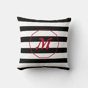 Coussin Gris moderne noir et blanc avec Monogramme