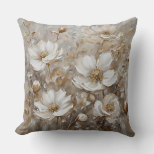 Coussin Gris neutre beige taupe floral aquarelle
