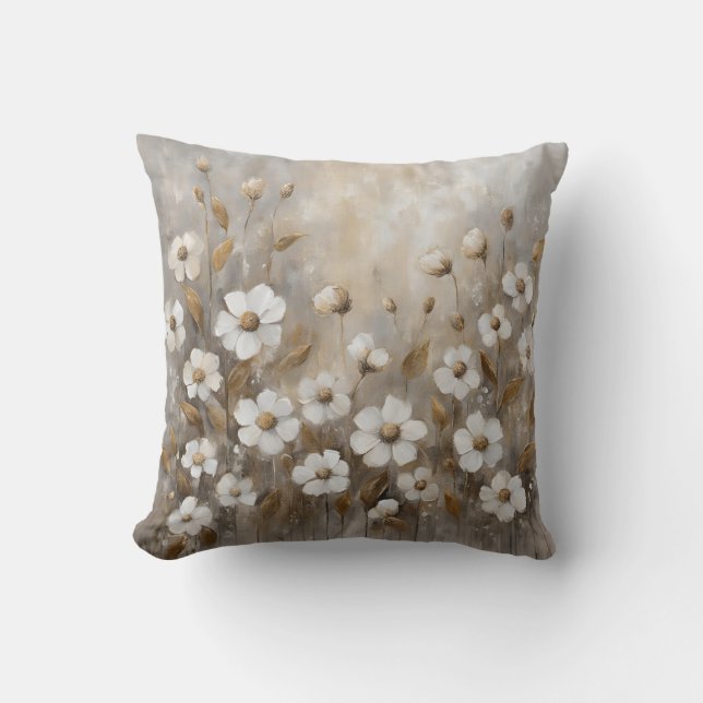 Coussin Gris neutre Taupe Floral Or (Recto)