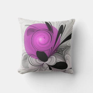 Coussin Gris Noir Abstrait Avec Art Fractal Magenta