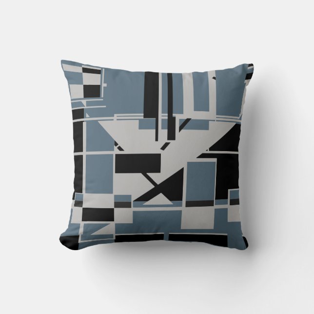 Coussin Gris Noir Ardoise Bleu Géométrique Labyrinthe Abst (Recto)