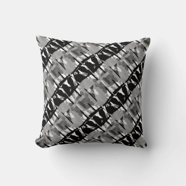 Coussin Gris noir blanc incliné Abstrait petit carreaux Mo (Recto)