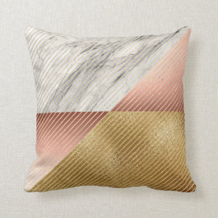 Coussin Gris noir marbre Rose or Géométrie VIP rayures