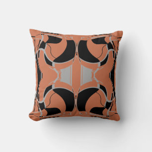 Coussin Gris noir sur Motif symétrique orange brûlé