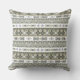 Coussin Gris olive clair ornement ethnique rayé