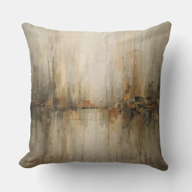 Coussin Gris olive maussade Ambre Orange brûlé Noir Abstra (Recto)