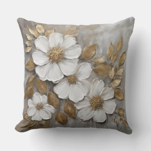 Coussin Gris Or Blanc Gras Floral