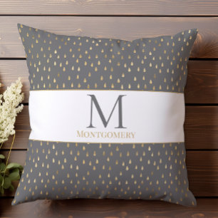 Coussin Gris Or Monogramme Moderne Tendance Goutte de Plui
