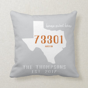 Coussin Gris orange de ville du Texas de code postal de