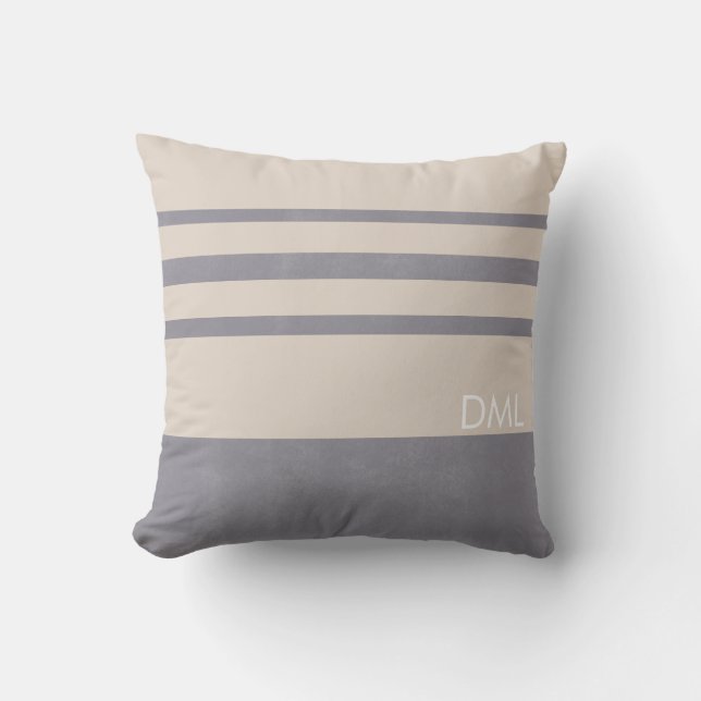Coussin Gris pierre tons chauds terreux motif rayures (Recto)