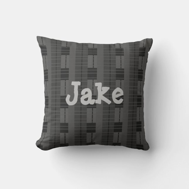 Coussin Gris Plaid Monogrammé (Recto)