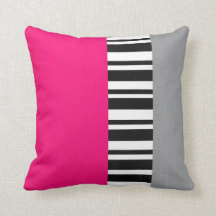 Coussin Gris rose chaud Noir et blanc en bande