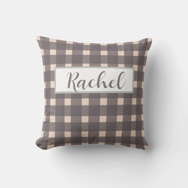 Coussin Gris rose En vichy personnalisé (Recto)