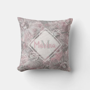 Coussin Gris rose, grandes fleurs design
