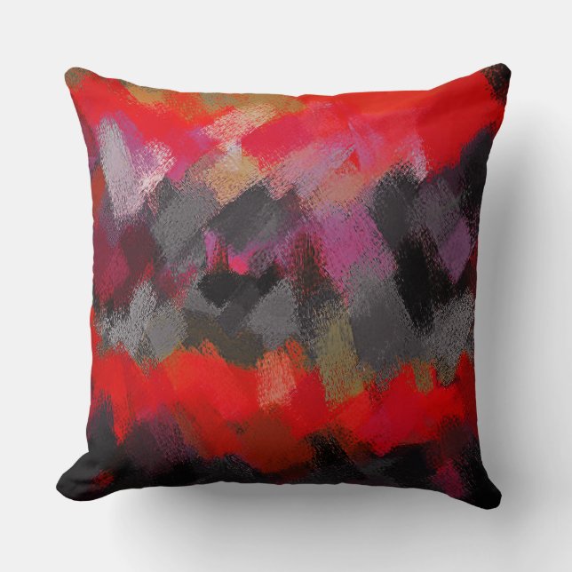 Coussin Gris rouge gris mauve Peinture Abstraite #2 (Recto)