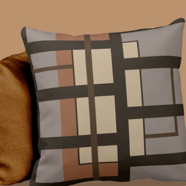 Coussin Gris Taupe Brown foncé et beige Conception géométr (Créateur téléchargé)