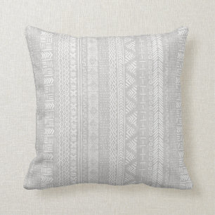Coussin Gris tribal de rayure géométrique de tissu de bo