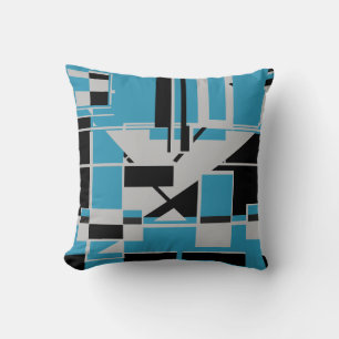 Coussin Gris Turquoise Noir Géométrique Abstrait Labyrinth
