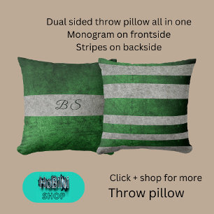Coussin gris vert double face & monogramme & rayures