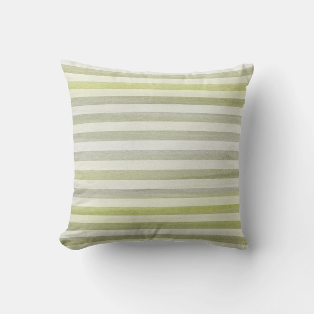 Coussin Gris vert doux rayures Motif d'aquarelle (Recto)