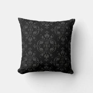 Coussin Gris victorien élégant sur damas noir