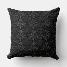 Gris Vintage sur Fond Noir Motif Floral Damassé
