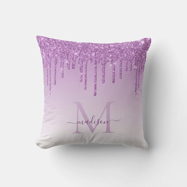Coussin Grisette Violet Paillettes Glam Monogramme Script (Recto)