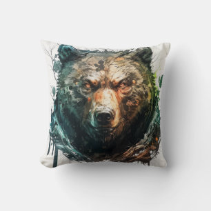 Coussin Grizzly Oear Portrait Animal Peinture Faune Art
