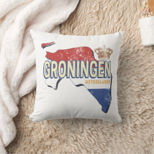 Coussin Groningen Pays-Bas Retro Carte Néerlandais Vintage