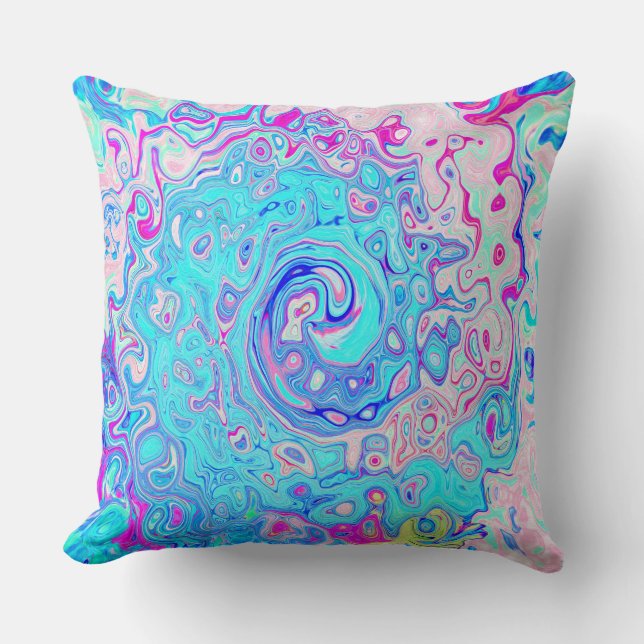 Coussin Groovy Abstrait Rétro Tourbillon Bleu Œuf de Robin (Recto)