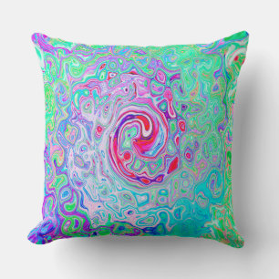 Coussin Groovy Abstrait Rétro Tourbillon Rose et Vert