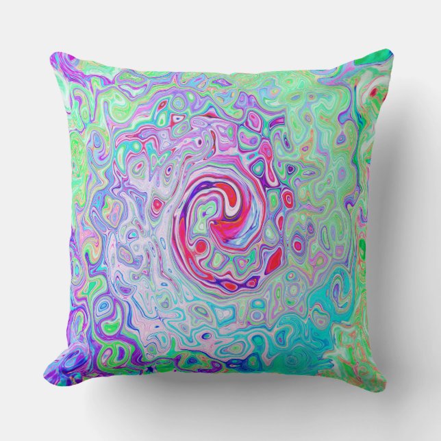 Coussin Groovy Abstrait Rétro Tourbillon Rose et Vert (Recto)