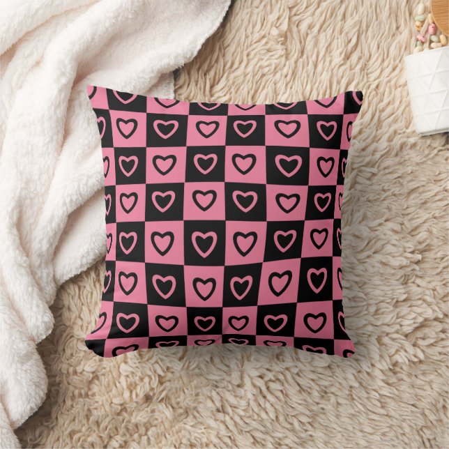 Coussin Groovy psychédélique Rétro cœur Damier, (Couverture)