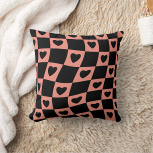 Coussin Groovy psychédélique Rétro cœur Damier,