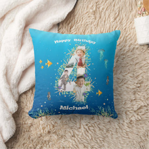 Coussin Gros 4ème anniversaire Collage photo sous la mer