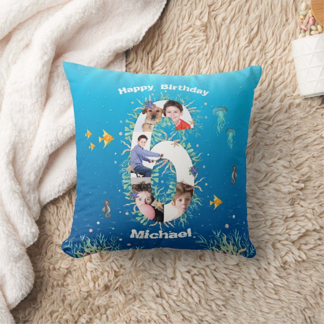 Coussin Gros 6 Anniversaire Photo Collage Sous La Mer (Couverture)