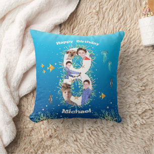 Coussin Gros 8 Anniversaire Photo Collage Sous La Mer