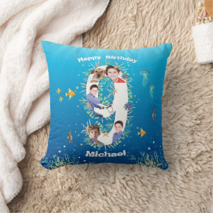 Coussin Gros 9e anniversaire Collage photo sous la mer