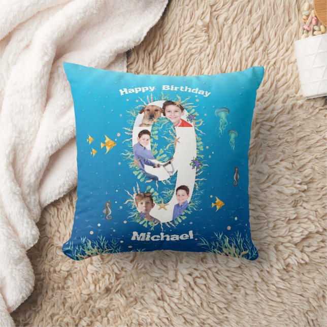 Coussin Gros 9e anniversaire Collage photo sous la mer (Couverture)