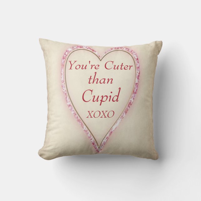 Coussin Gros Coeur "CUTER PLUS QUE CUPID" (Recto)