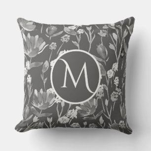 Coussin Gros Monogramme initial gris romantique Floral