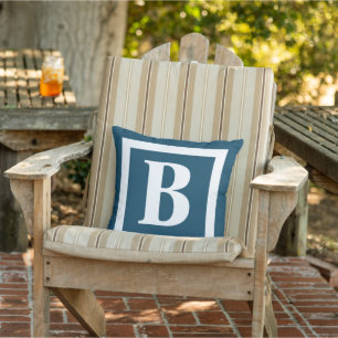 Coussin Gros Monogramme Marine bleu blanc initial