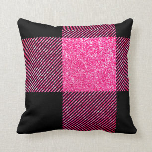 Coussin Gros noir et Faux Hot Pink Parties scintillant Buf