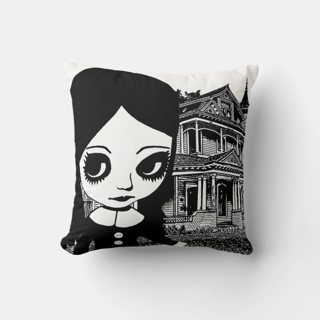Coussin Gros oeil Goth girl Maison hantée Art original (Recto)