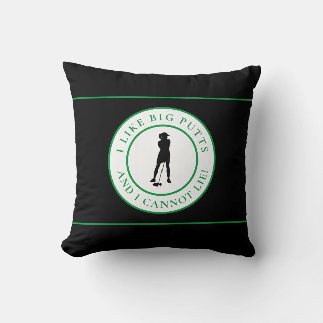 Coussin Gros Putt Drôle Dame Golf Moderne Noir Vert Mignon (Recto)
