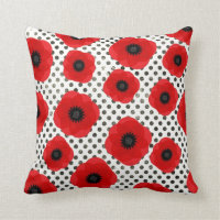 Grosses fleurs de pavot rouge sur point Polka noir