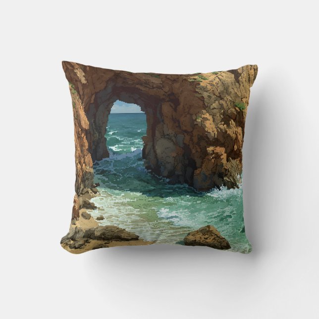 Coussin Grotte océanique pixel art (Recto)