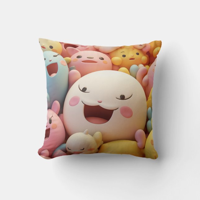 Coussin Groupe de créatures douces et heureuses dans les p (Recto)