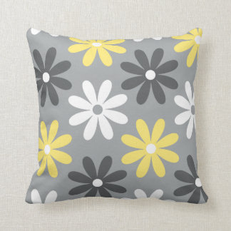 Coussin Groupe de Fleurs Gris et Jaune